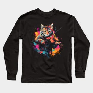 Bobcat Playing Violin Long Sleeve T-Shirt